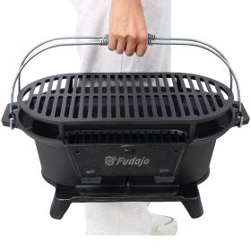 Outdoor Oval Cast Iron Grill, Portable Charcoal Grill, And Desktop Cast Iron Frying Pan
