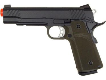 KJW Tactical 1911 Full Metal Semi Auto Gas/CO2 Blowback Pistol - Two-Tone OD Green/Black Edition