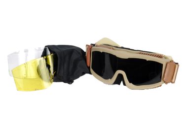 Lancer Tactical Airsoft Safety Goggles, Vented, Tan Frame, Multi Lens Kit