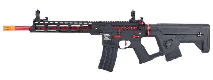 Lancer Tactical Enforcer Series BLACKBIRD Skeleton ProLine Low FPS Airsoft Rifle w/ Alpha Stock, Black / Red