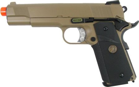 WE MEU 1911 Full Metal Semi Auto Gas Blowback Pistol - Tan Edition