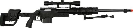 WELL Airsoft Spring EBR Sniper Rifle with Folding Stock, Scope, Bipod, & Quad RIS