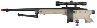 WELL L96 Airsoft Spring Sniper Rifle with Folding Stock, Scope, Bipod, and Monopod - FDE/Tan