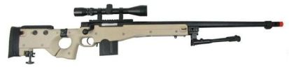 WELL L96 Airsoft Spring Sniper Rifle with Folding Stock, Scope, Bipod, and Monopod - FDE/Tan