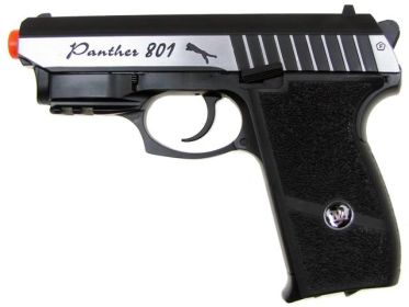 WG Panther 801 CO2 Airsoft Pistol, Full Metal Blowback, Black/Silver with Laser
